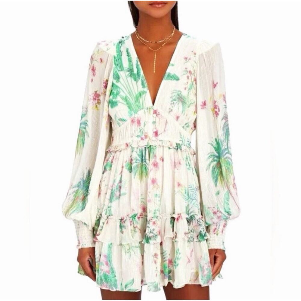 Hemant & Nandita white floral palm print Zaina mini dress